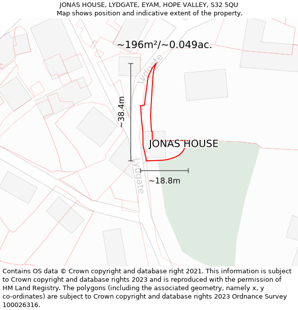 JONAS HOUSE, LYDGATE, EYAM, HOPE VALLEY, S32 5QU: Plot and title map