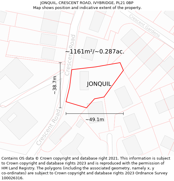 JONQUIL, CRESCENT ROAD, IVYBRIDGE, PL21 0BP: Plot and title map