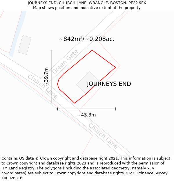 JOURNEYS END, CHURCH LANE, WRANGLE, BOSTON, PE22 9EX: Plot and title map