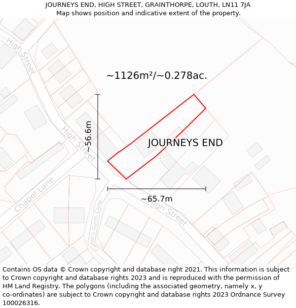 JOURNEYS END, HIGH STREET, GRAINTHORPE, LOUTH, LN11 7JA: Plot and title map