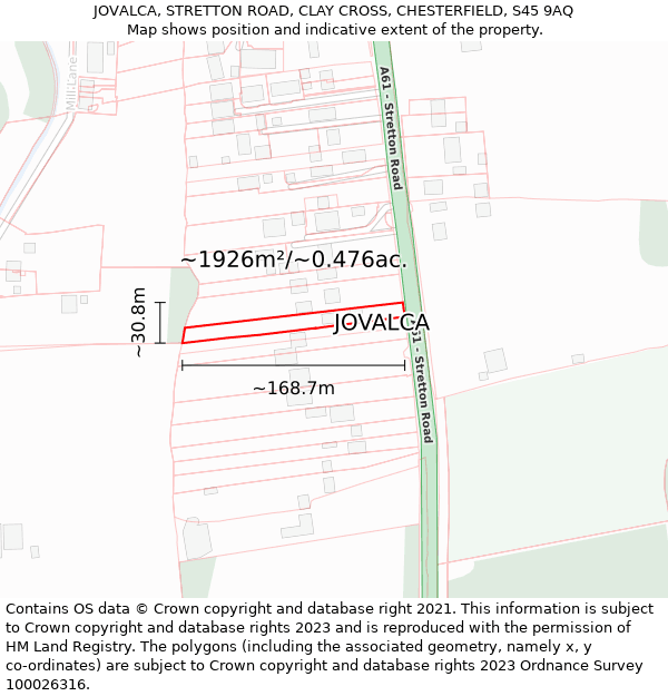 JOVALCA, STRETTON ROAD, CLAY CROSS, CHESTERFIELD, S45 9AQ: Plot and title map