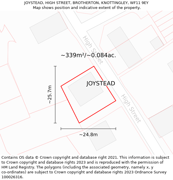 JOYSTEAD, HIGH STREET, BROTHERTON, KNOTTINGLEY, WF11 9EY: Plot and title map