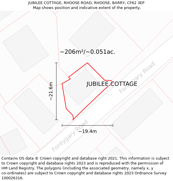 JUBILEE COTTAGE, RHOOSE ROAD, RHOOSE, BARRY, CF62 3EP: Plot and title map