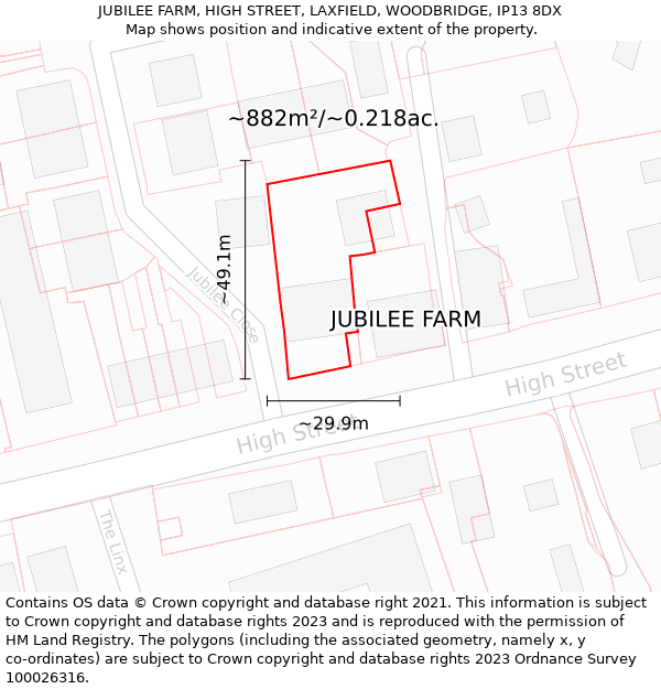 JUBILEE FARM, HIGH STREET, LAXFIELD, WOODBRIDGE, IP13 8DX: Plot and title map