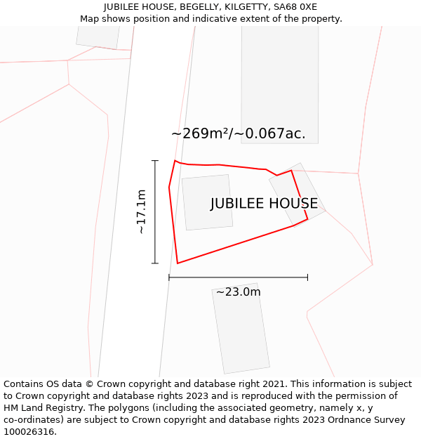 JUBILEE HOUSE, BEGELLY, KILGETTY, SA68 0XE: Plot and title map