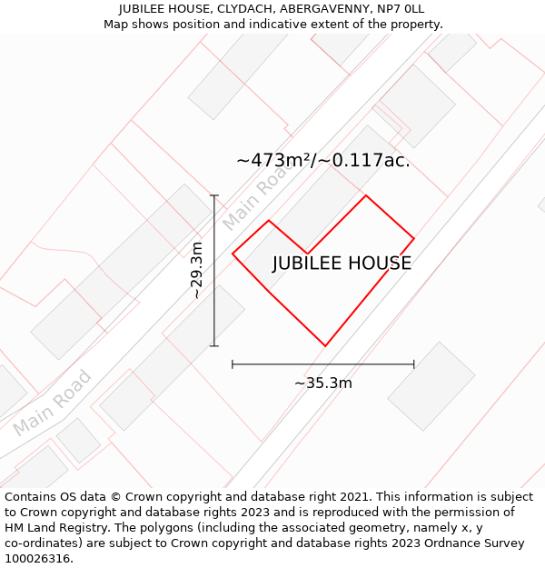 JUBILEE HOUSE, CLYDACH, ABERGAVENNY, NP7 0LL: Plot and title map