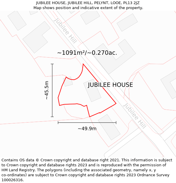 JUBILEE HOUSE, JUBILEE HILL, PELYNT, LOOE, PL13 2JZ: Plot and title map