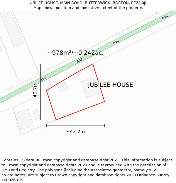 JUBILEE HOUSE, MAIN ROAD, BUTTERWICK, BOSTON, PE22 0JL: Plot and title map