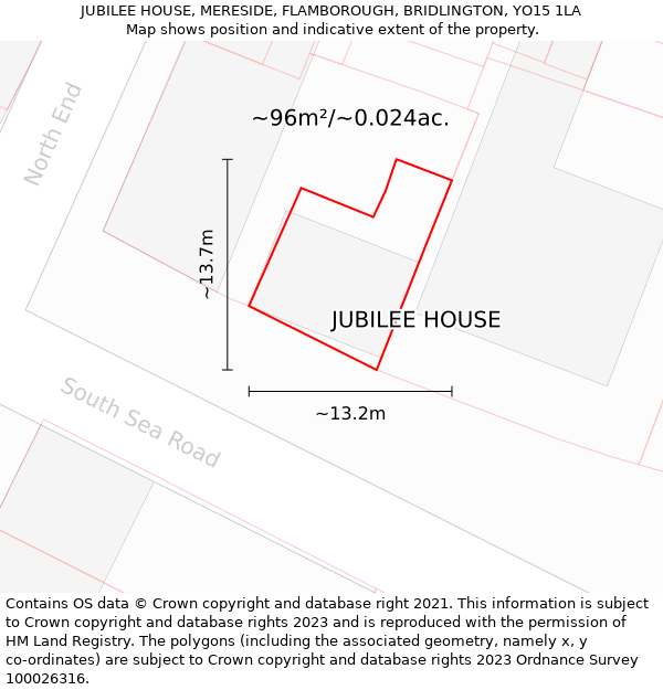 JUBILEE HOUSE, MERESIDE, FLAMBOROUGH, BRIDLINGTON, YO15 1LA: Plot and title map