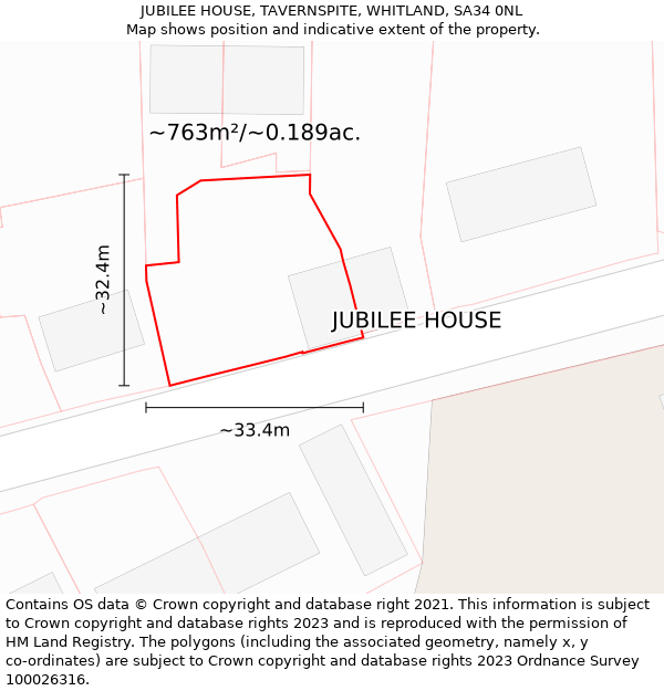 JUBILEE HOUSE, TAVERNSPITE, WHITLAND, SA34 0NL: Plot and title map