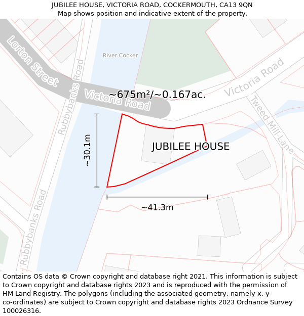 JUBILEE HOUSE, VICTORIA ROAD, COCKERMOUTH, CA13 9QN: Plot and title map