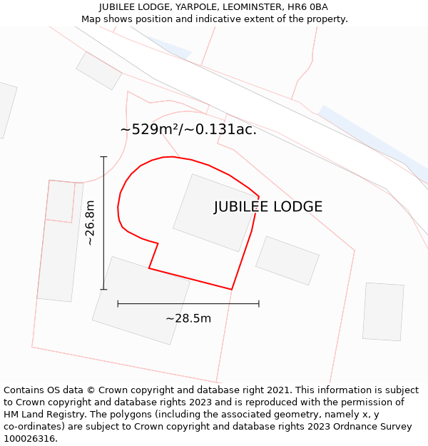 JUBILEE LODGE, YARPOLE, LEOMINSTER, HR6 0BA: Plot and title map