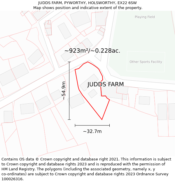 JUDDS FARM, PYWORTHY, HOLSWORTHY, EX22 6SW: Plot and title map