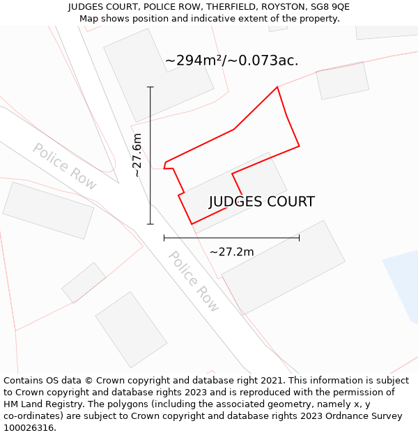 JUDGES COURT, POLICE ROW, THERFIELD, ROYSTON, SG8 9QE: Plot and title map