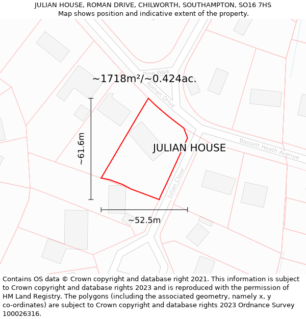 JULIAN HOUSE, ROMAN DRIVE, CHILWORTH, SOUTHAMPTON, SO16 7HS: Plot and title map