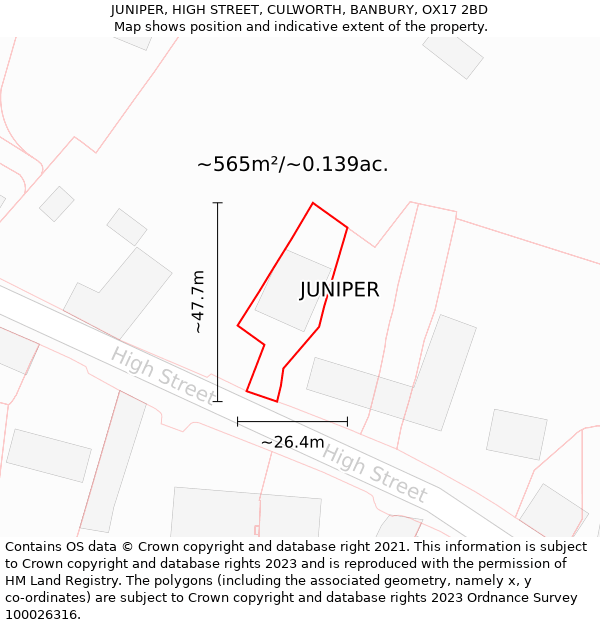 JUNIPER, HIGH STREET, CULWORTH, BANBURY, OX17 2BD: Plot and title map