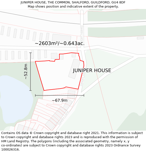 JUNIPER HOUSE, THE COMMON, SHALFORD, GUILDFORD, GU4 8DF: Plot and title map