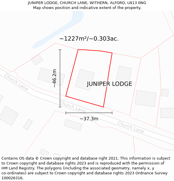 JUNIPER LODGE, CHURCH LANE, WITHERN, ALFORD, LN13 0NG: Plot and title map