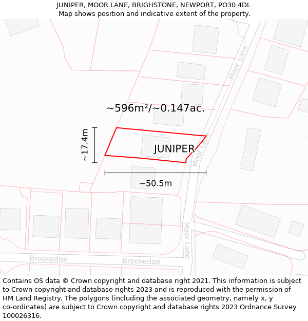 JUNIPER, MOOR LANE, BRIGHSTONE, NEWPORT, PO30 4DL: Plot and title map