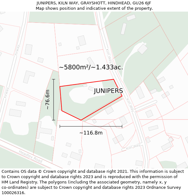 JUNIPERS, KILN WAY, GRAYSHOTT, HINDHEAD, GU26 6JF: Plot and title map