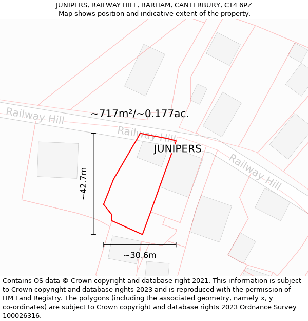 JUNIPERS, RAILWAY HILL, BARHAM, CANTERBURY, CT4 6PZ: Plot and title map