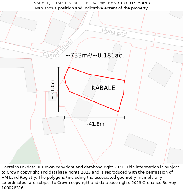 KABALE, CHAPEL STREET, BLOXHAM, BANBURY, OX15 4NB: Plot and title map