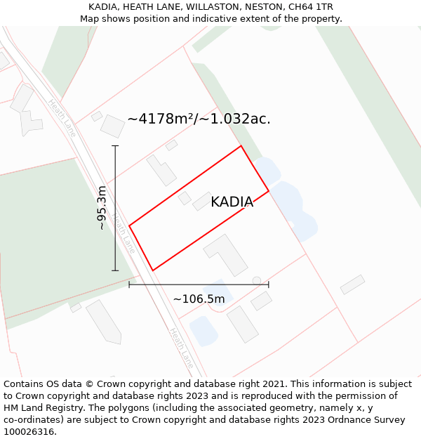 KADIA, HEATH LANE, WILLASTON, NESTON, CH64 1TR: Plot and title map