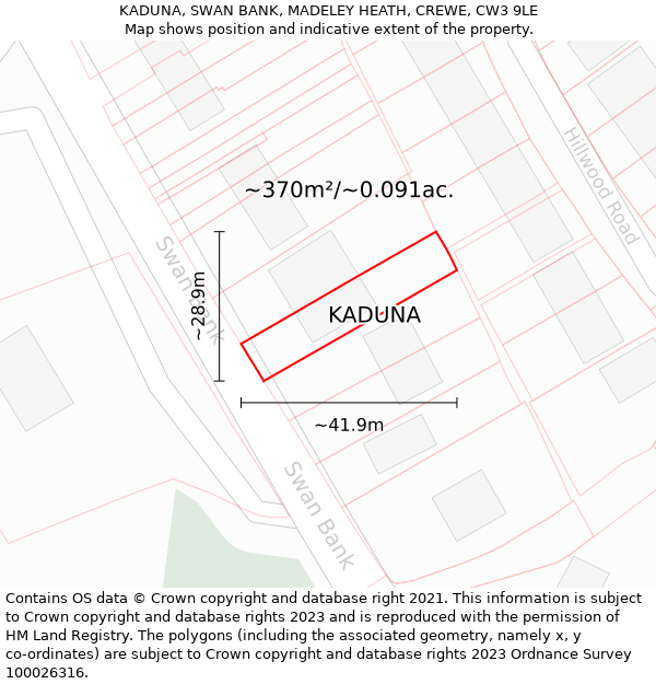 KADUNA, SWAN BANK, MADELEY HEATH, CREWE, CW3 9LE: Plot and title map