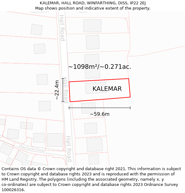 KALEMAR, HALL ROAD, WINFARTHING, DISS, IP22 2EJ: Plot and title map