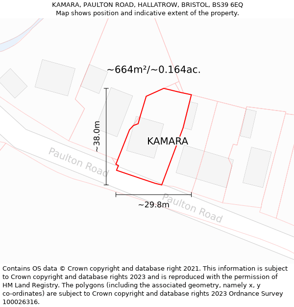 KAMARA, PAULTON ROAD, HALLATROW, BRISTOL, BS39 6EQ: Plot and title map