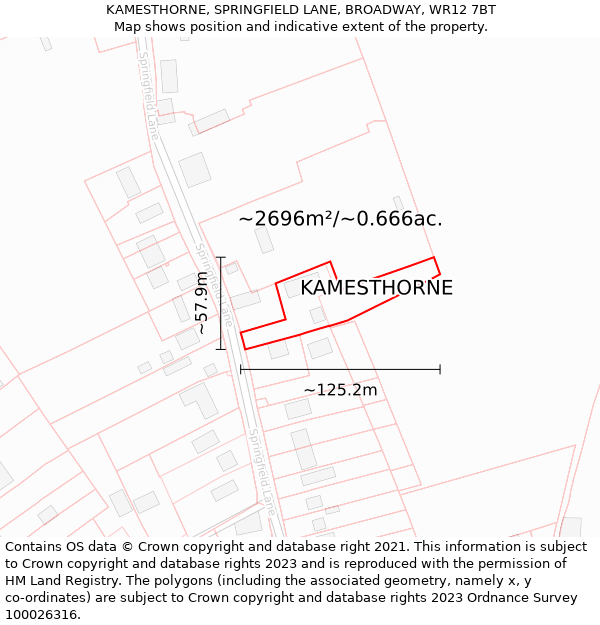 KAMESTHORNE, SPRINGFIELD LANE, BROADWAY, WR12 7BT: Plot and title map