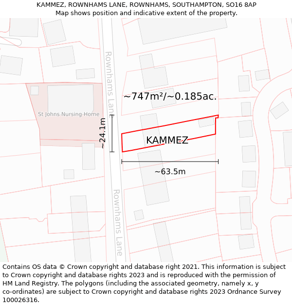 KAMMEZ, ROWNHAMS LANE, ROWNHAMS, SOUTHAMPTON, SO16 8AP: Plot and title map