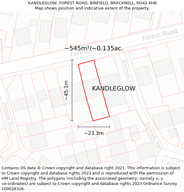 KANDLEGLOW, FOREST ROAD, BINFIELD, BRACKNELL, RG42 4HB: Plot and title map