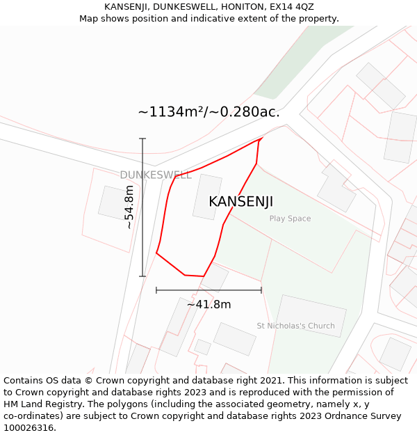 KANSENJI, DUNKESWELL, HONITON, EX14 4QZ: Plot and title map