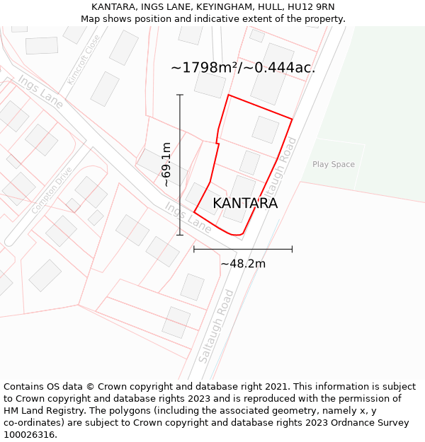 KANTARA, INGS LANE, KEYINGHAM, HULL, HU12 9RN: Plot and title map