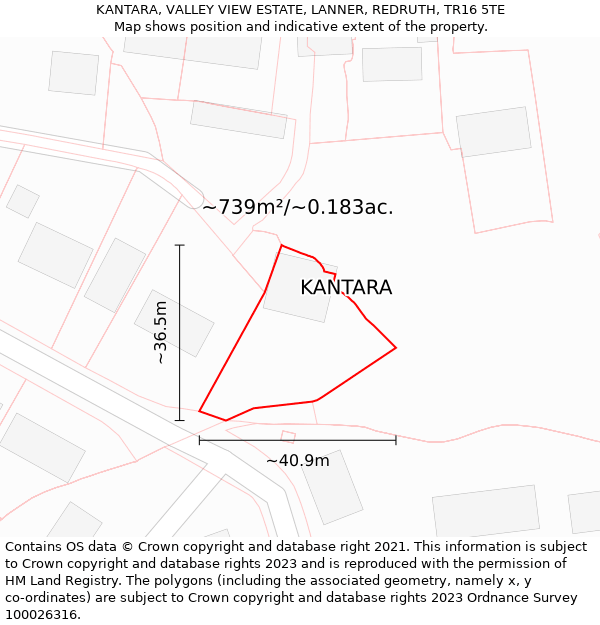 KANTARA, VALLEY VIEW ESTATE, LANNER, REDRUTH, TR16 5TE: Plot and title map