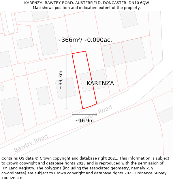 KARENZA, BAWTRY ROAD, AUSTERFIELD, DONCASTER, DN10 6QW: Plot and title map