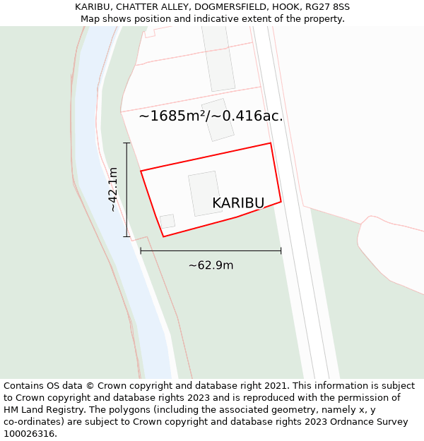 KARIBU, CHATTER ALLEY, DOGMERSFIELD, HOOK, RG27 8SS: Plot and title map