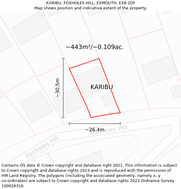 KARIBU, FOXHOLES HILL, EXMOUTH, EX8 2DF: Plot and title map