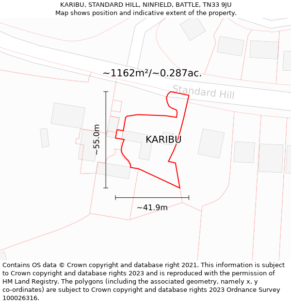 KARIBU, STANDARD HILL, NINFIELD, BATTLE, TN33 9JU: Plot and title map