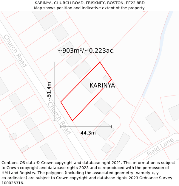 KARINYA, CHURCH ROAD, FRISKNEY, BOSTON, PE22 8RD: Plot and title map