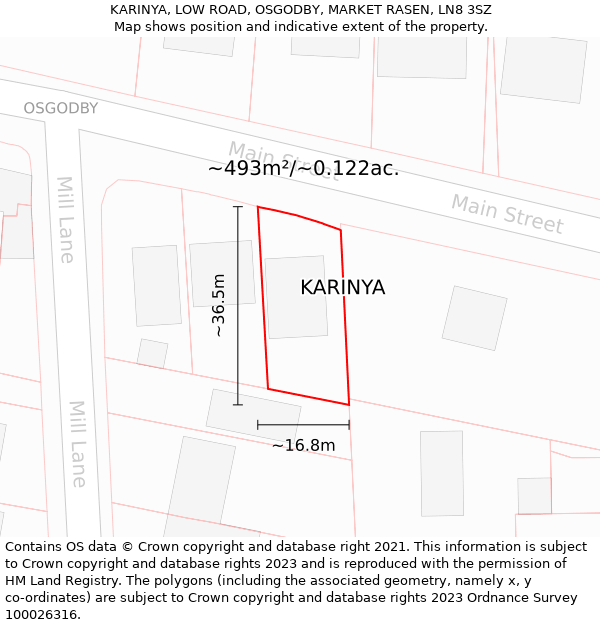 KARINYA, LOW ROAD, OSGODBY, MARKET RASEN, LN8 3SZ: Plot and title map