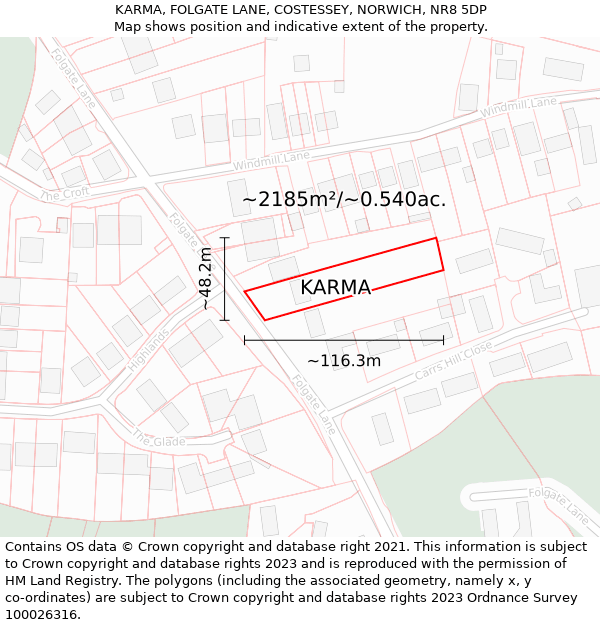 KARMA, FOLGATE LANE, COSTESSEY, NORWICH, NR8 5DP: Plot and title map