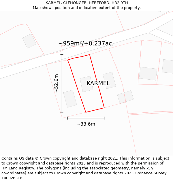 KARMEL, CLEHONGER, HEREFORD, HR2 9TH: Plot and title map