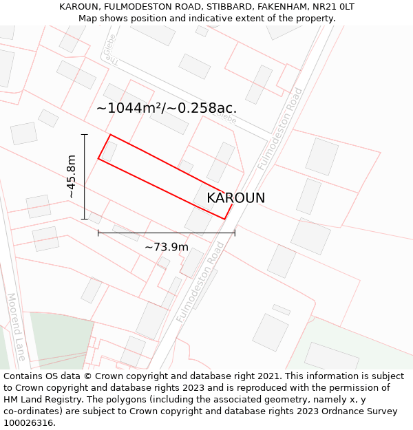 KAROUN, FULMODESTON ROAD, STIBBARD, FAKENHAM, NR21 0LT: Plot and title map