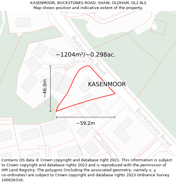 KASENMOOR, BUCKSTONES ROAD, SHAW, OLDHAM, OL2 8LS: Plot and title map