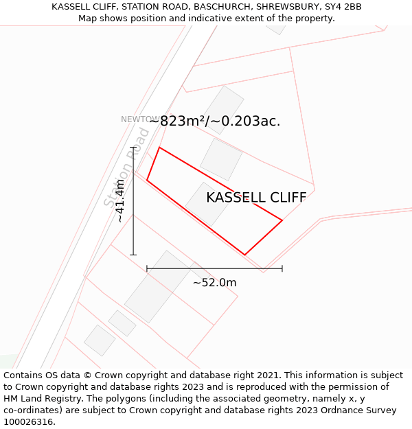 KASSELL CLIFF, STATION ROAD, BASCHURCH, SHREWSBURY, SY4 2BB: Plot and title map