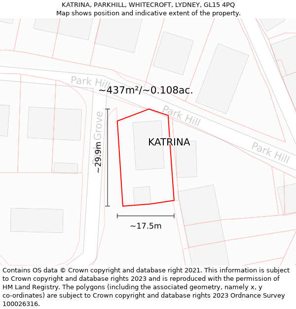 KATRINA, PARKHILL, WHITECROFT, LYDNEY, GL15 4PQ: Plot and title map