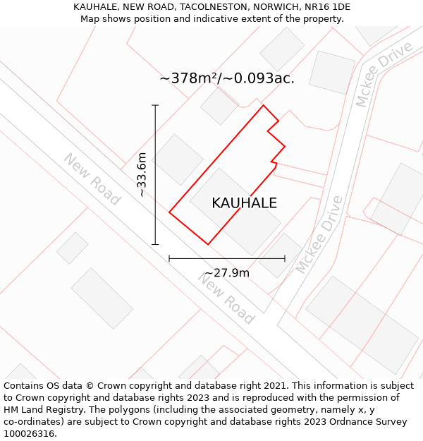 KAUHALE, NEW ROAD, TACOLNESTON, NORWICH, NR16 1DE: Plot and title map