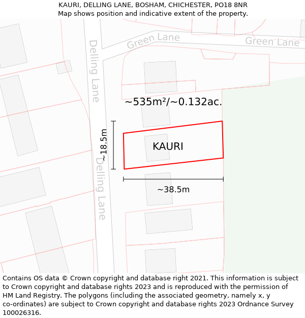 KAURI, DELLING LANE, BOSHAM, CHICHESTER, PO18 8NR: Plot and title map
